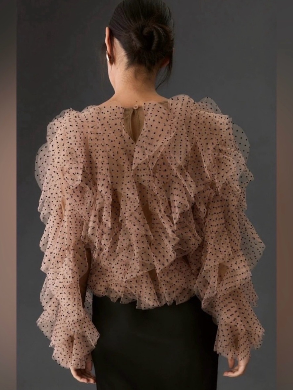 Anthropologie Dolan Left Coast Polka Dot Mesh Ruffle Top Size XS - Picture 4 of 13